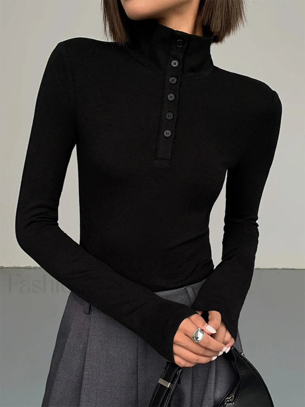 Slinky Button up Graceful Long Sleeve Shirt Black / XS T Shirts