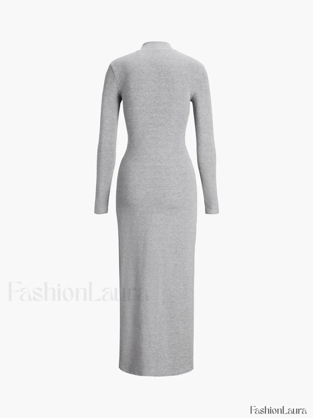 Slit Pleated Long Sleeve Modern Bodycon Mock Neck Long Dress Dresses