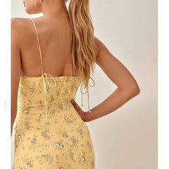 Slit Spaghetti Chiffon Floral Dress