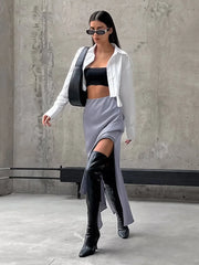 Slow Jams Satin Trendy Slit Maxi Skirt Skirts