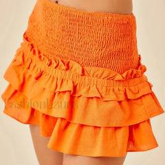 Smocked Waist Tiered Mini Skirt