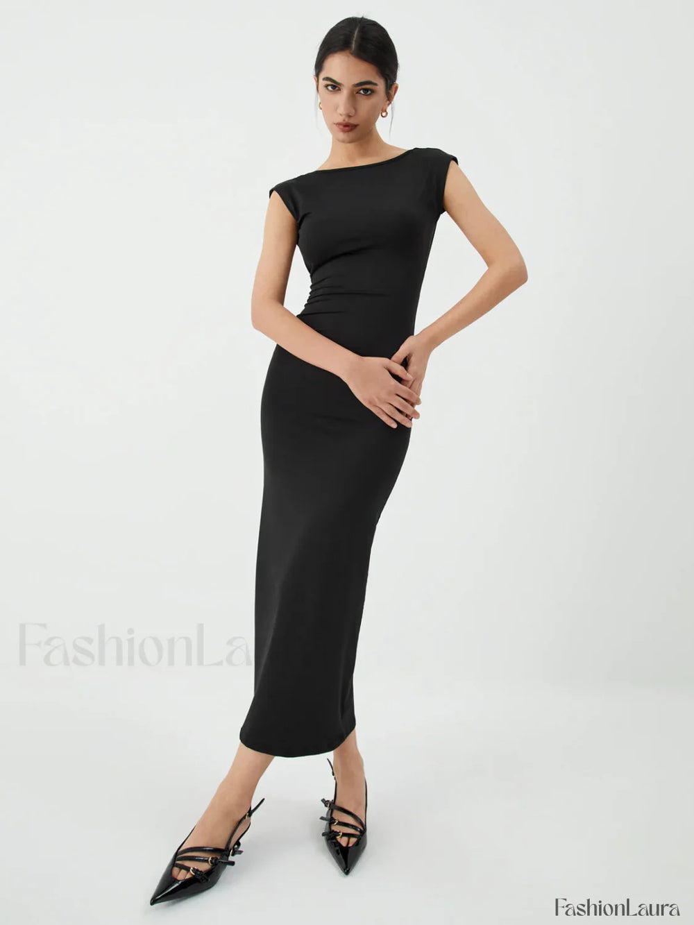 Solid Backless Graceful Midi Dress Dresses