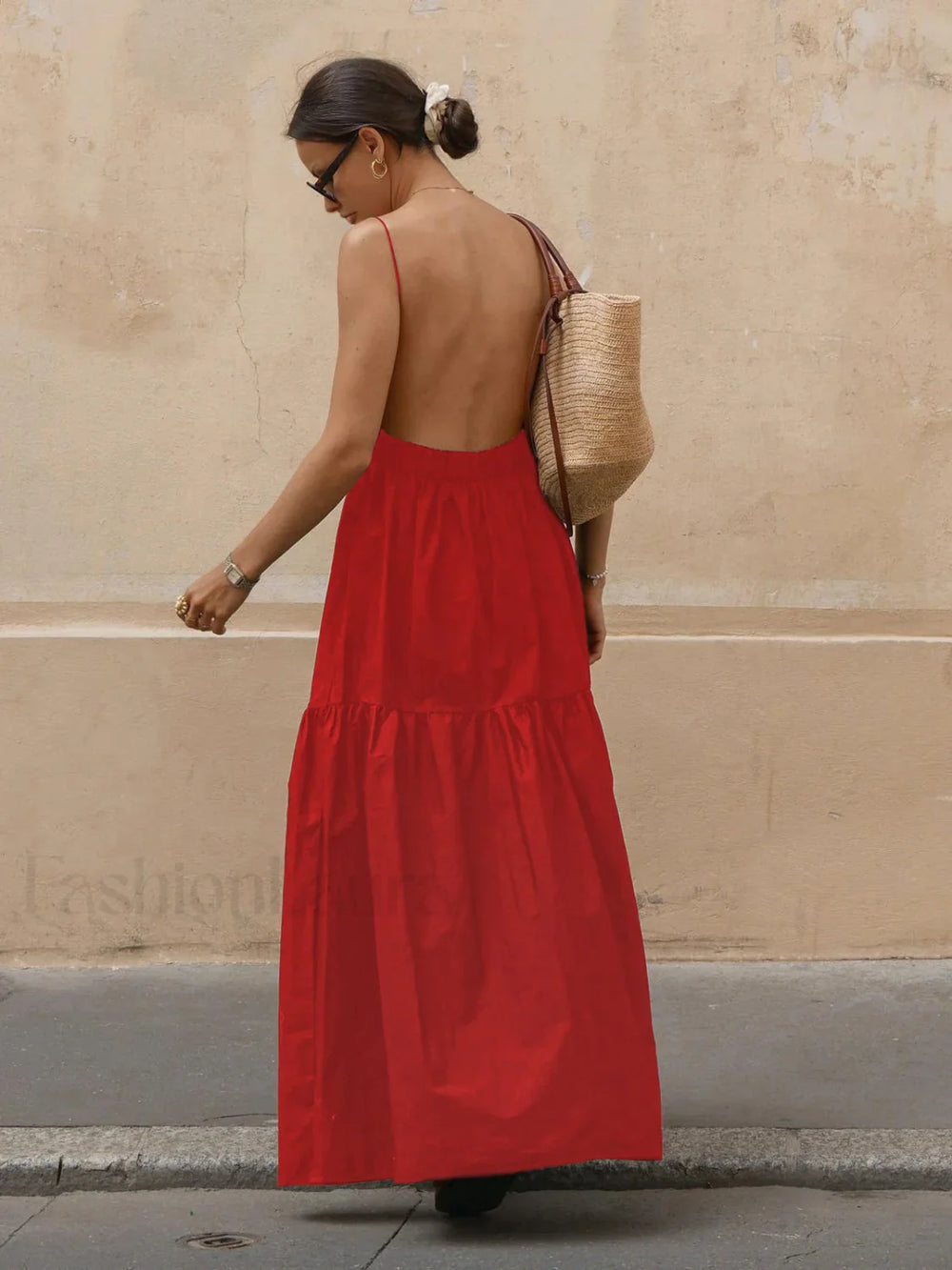 Solid Backless Long Dress Red / XS Dresses