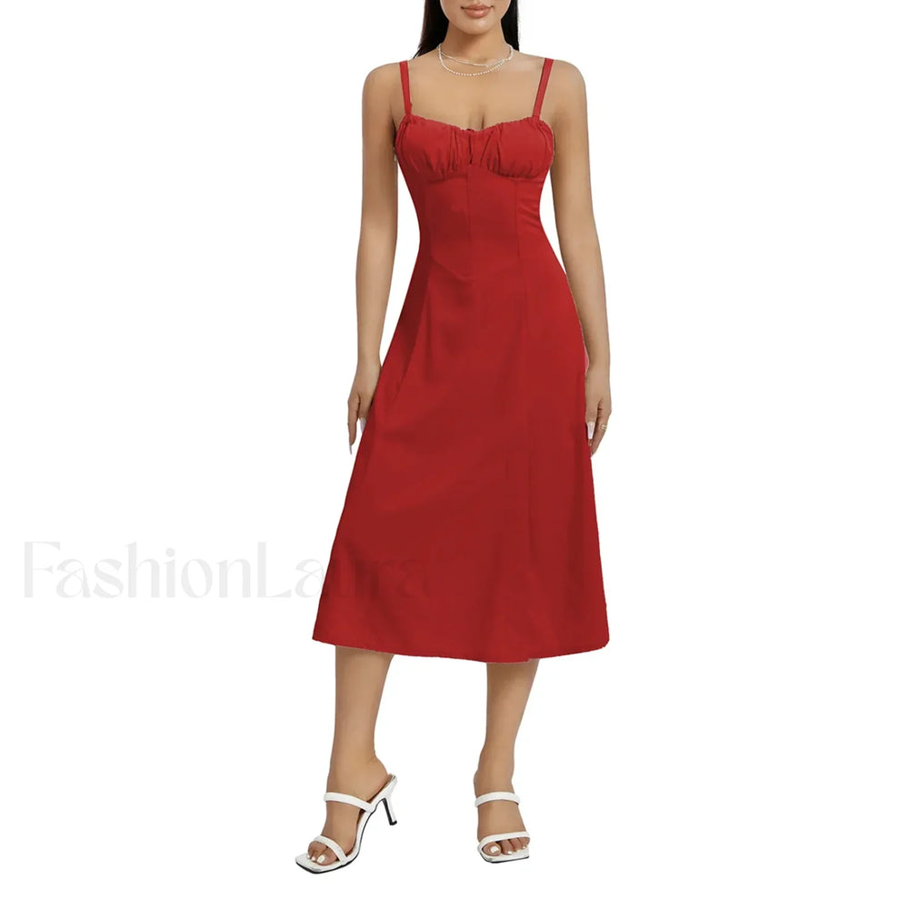 Solid Bandage A Line Midi Dress Red / S