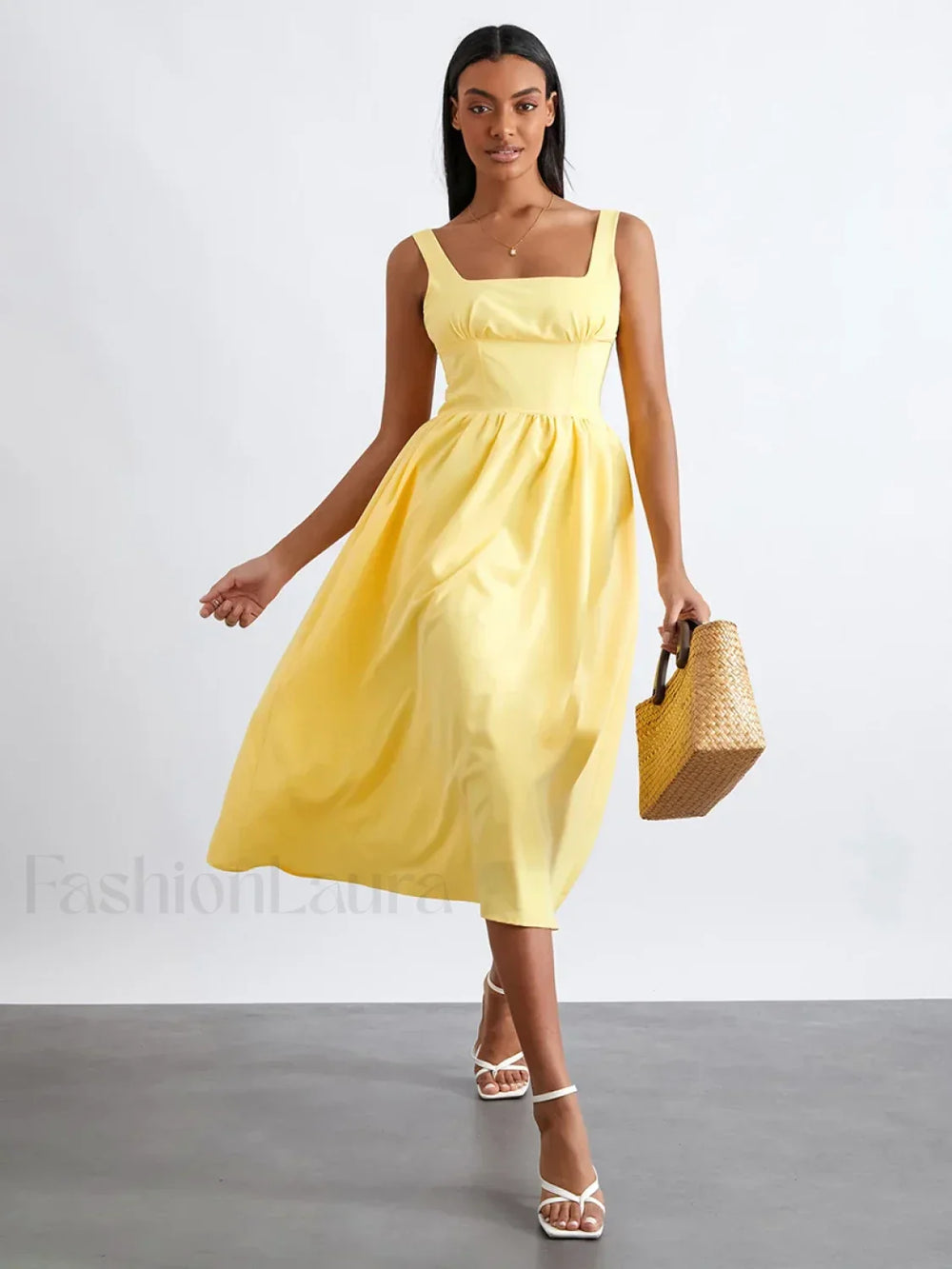 Solid Cami High Waist Midi Dress