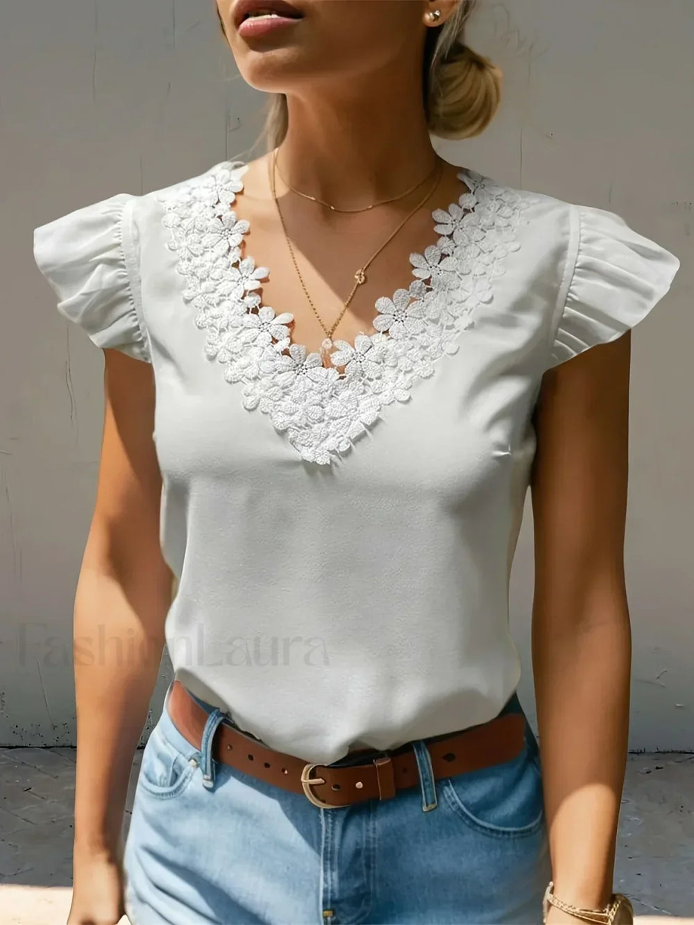 Solid Color Basic Elegant European Clothes Blouse White / S