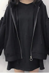 Solid Color Korean Style Hoodie Black / M