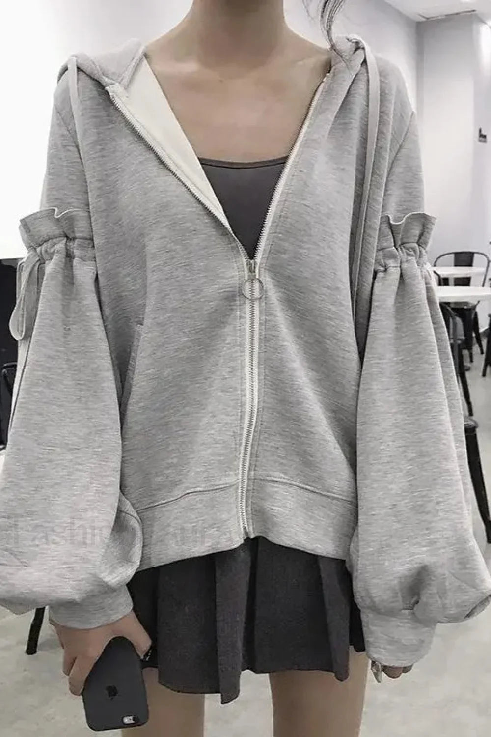 Solid Color Korean Style Hoodie Grey / M