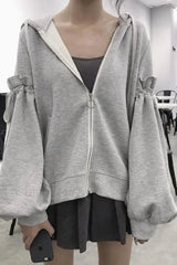 Solid Color Korean Style Hoodie Grey / M