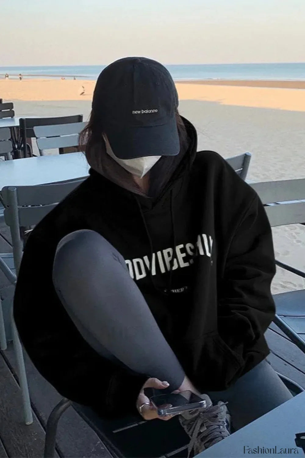 Solid Color Letter Hooded Hoodie Black / M