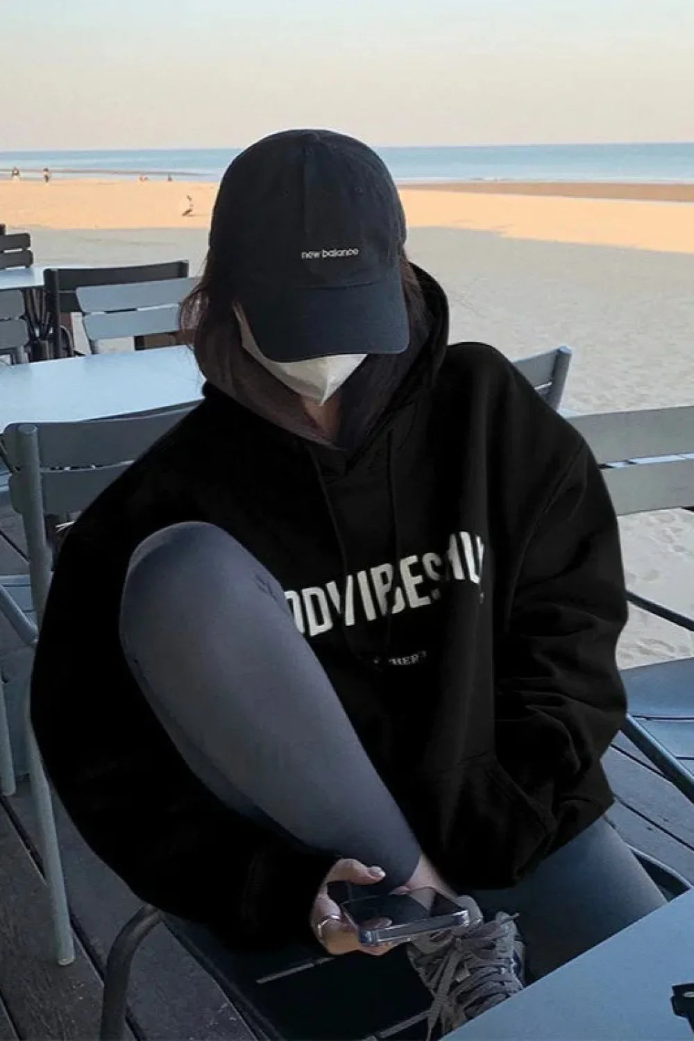 Solid Color Letter Hooded Hoodie Black / M