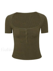 Solid Color Short Sleeve Tee Tops&Tees