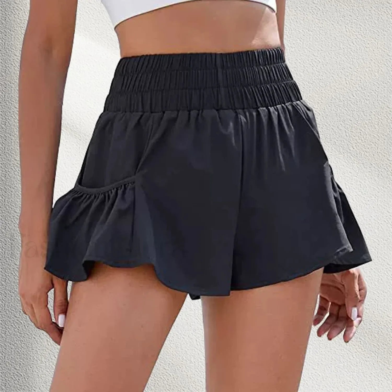 Solid Color Tennis Skirt Yoga Shorts Gym Sportswear Loose Short Black / XS
