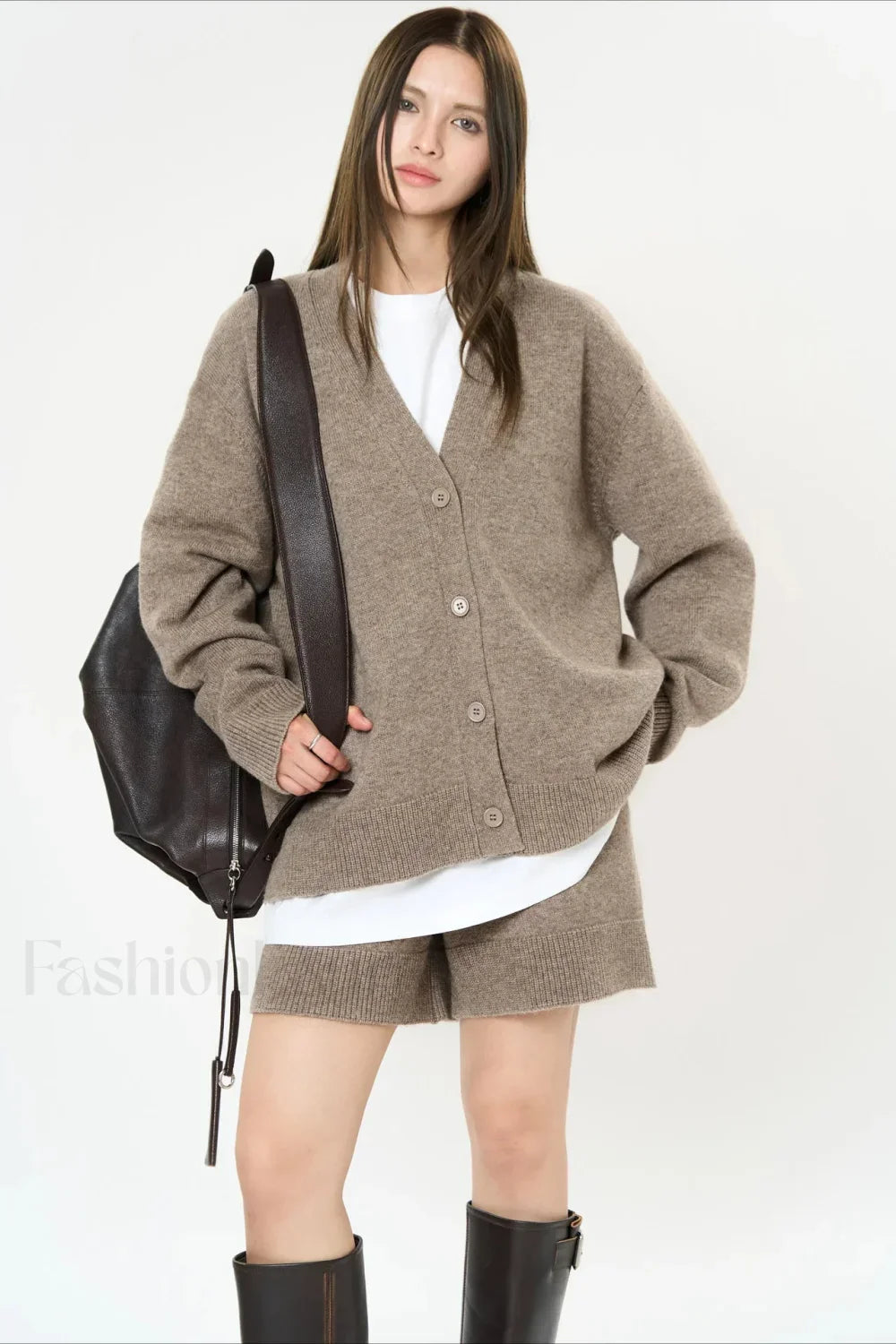 Solid Color V neck Long Sleeve Cardigan