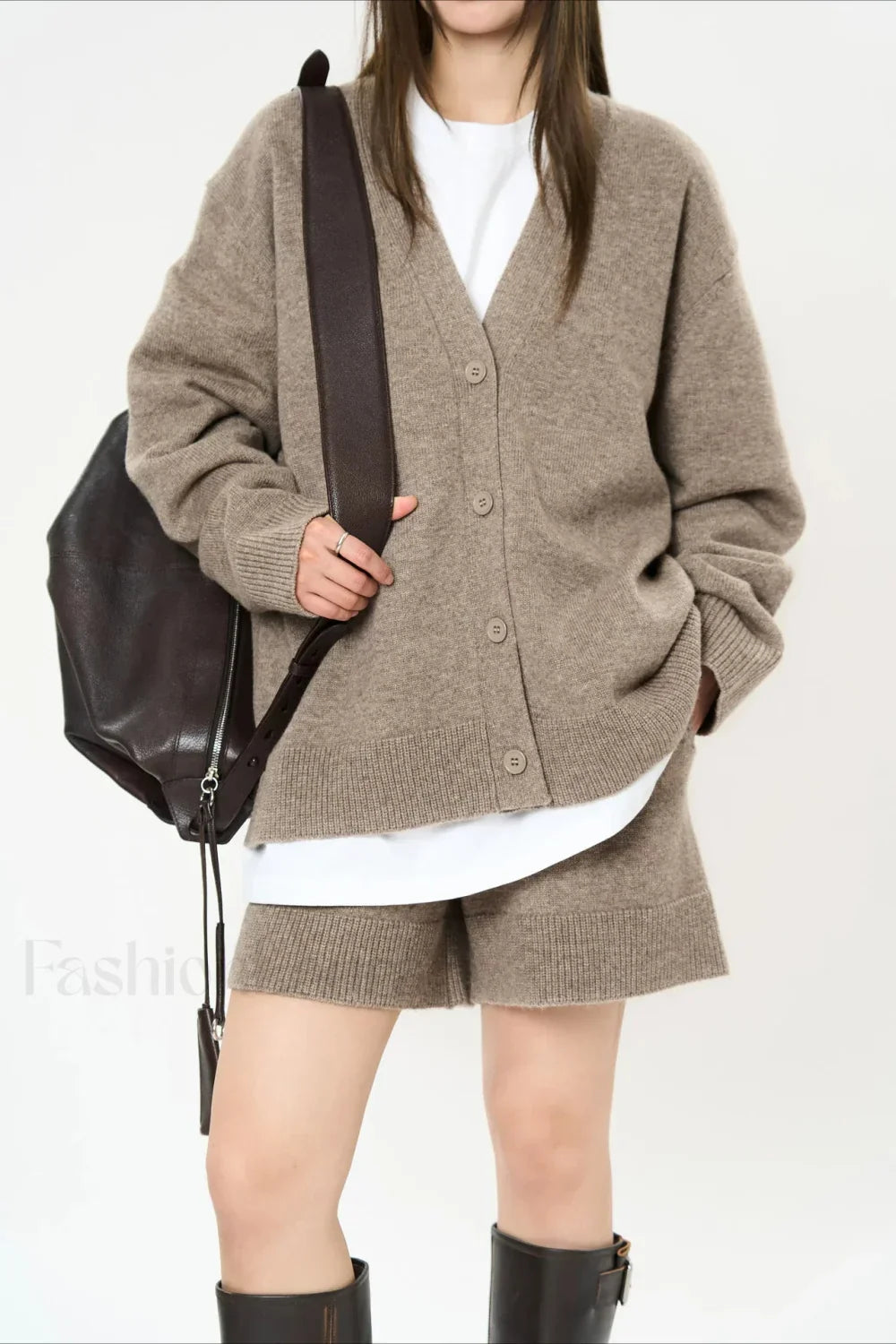 Solid Color V neck Long Sleeve Cardigan