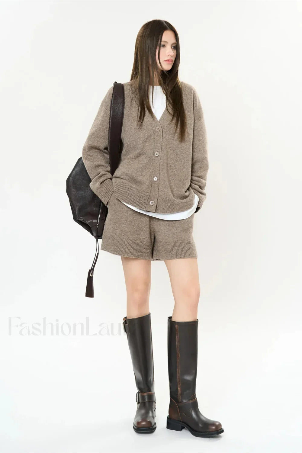 Solid Color V neck Long Sleeve Cardigan