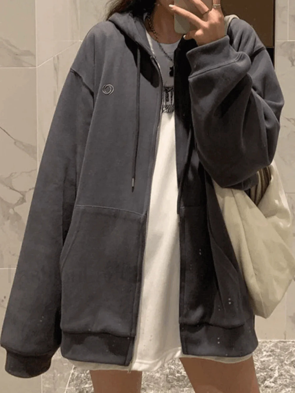 Solid Color Zip Up Hoodie Sweatshirts & Hoodies L