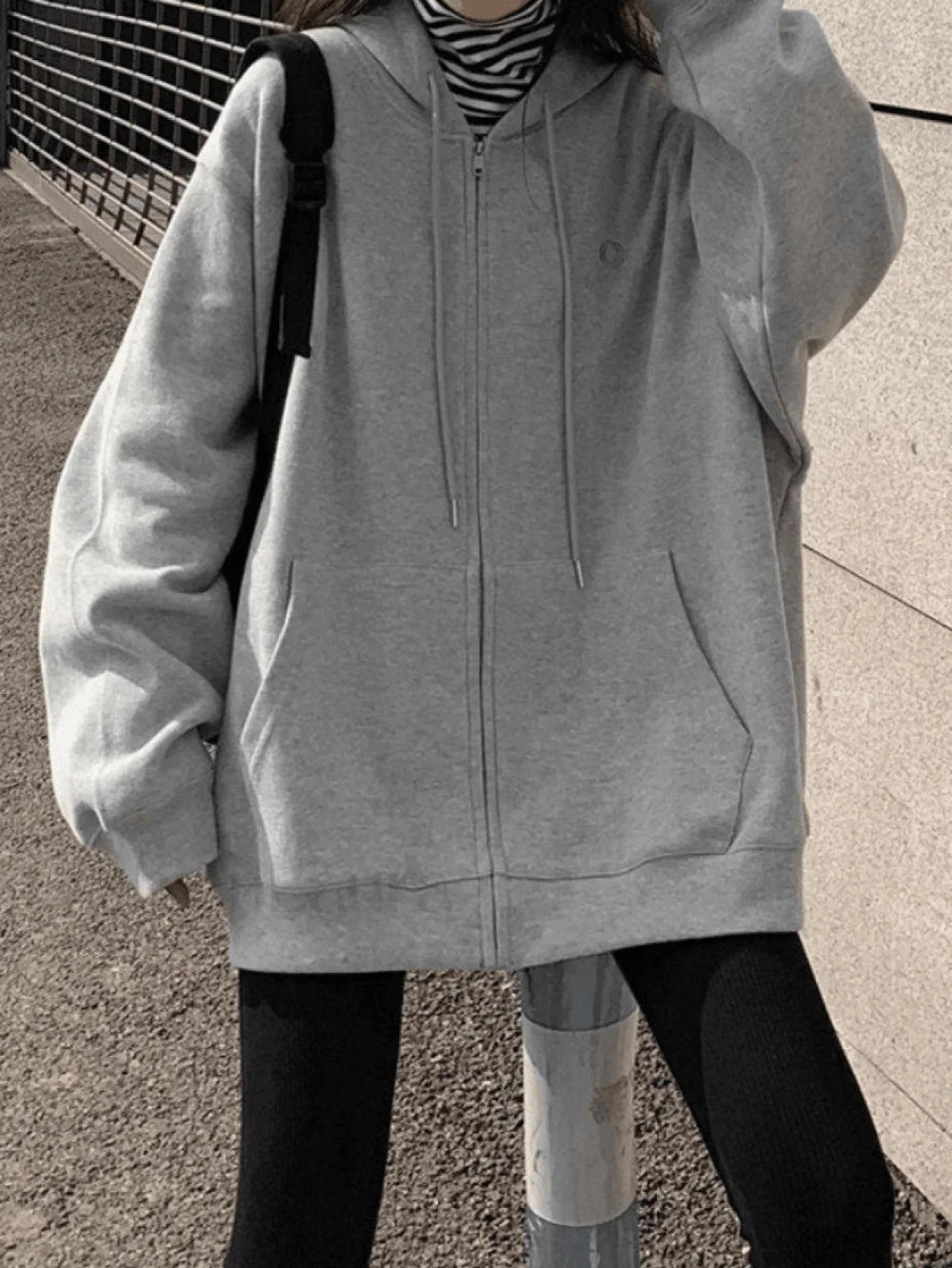 Solid Color Zip Up Hoodie Sweatshirts & Hoodies L