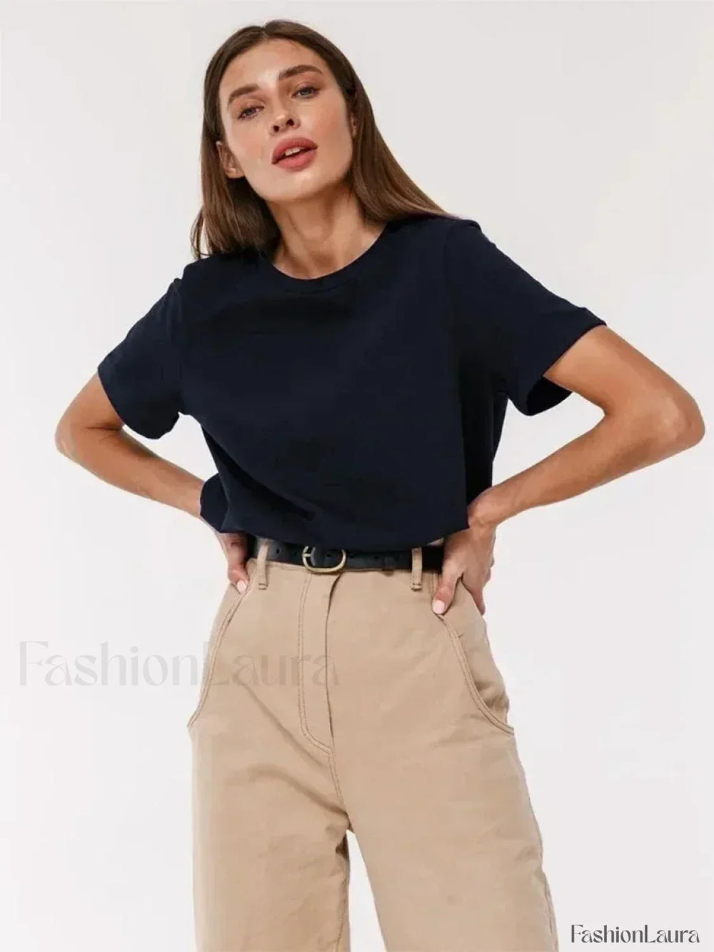 Solid Cotton Basic Short Sleeve T Shirt Navy Blue / S