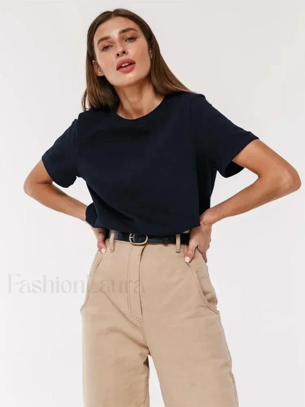 Solid Cotton Basic Short Sleeve T Shirt Navy Blue / S