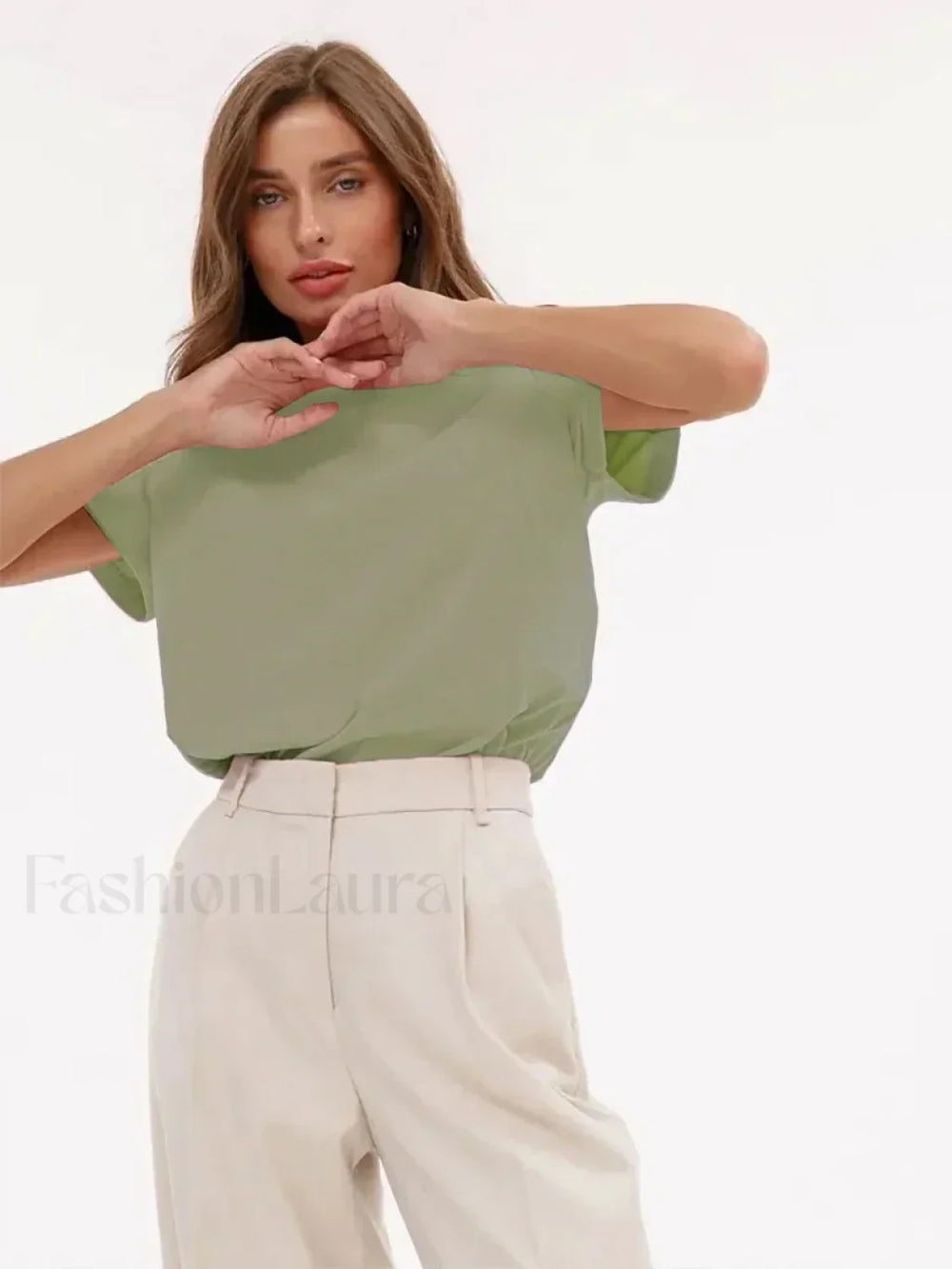 Solid Cotton Basic Short Sleeve T Shirt Olive green / S