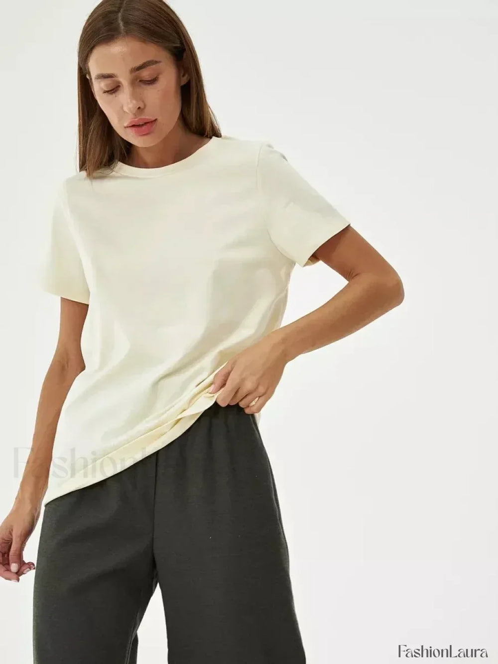 Solid Cotton Basic Short Sleeve T Shirt Pearl White / S