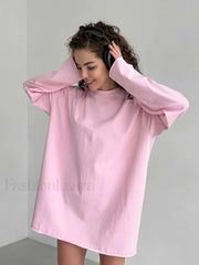 Solid Cotton Long Sleeve Loose T Shirt