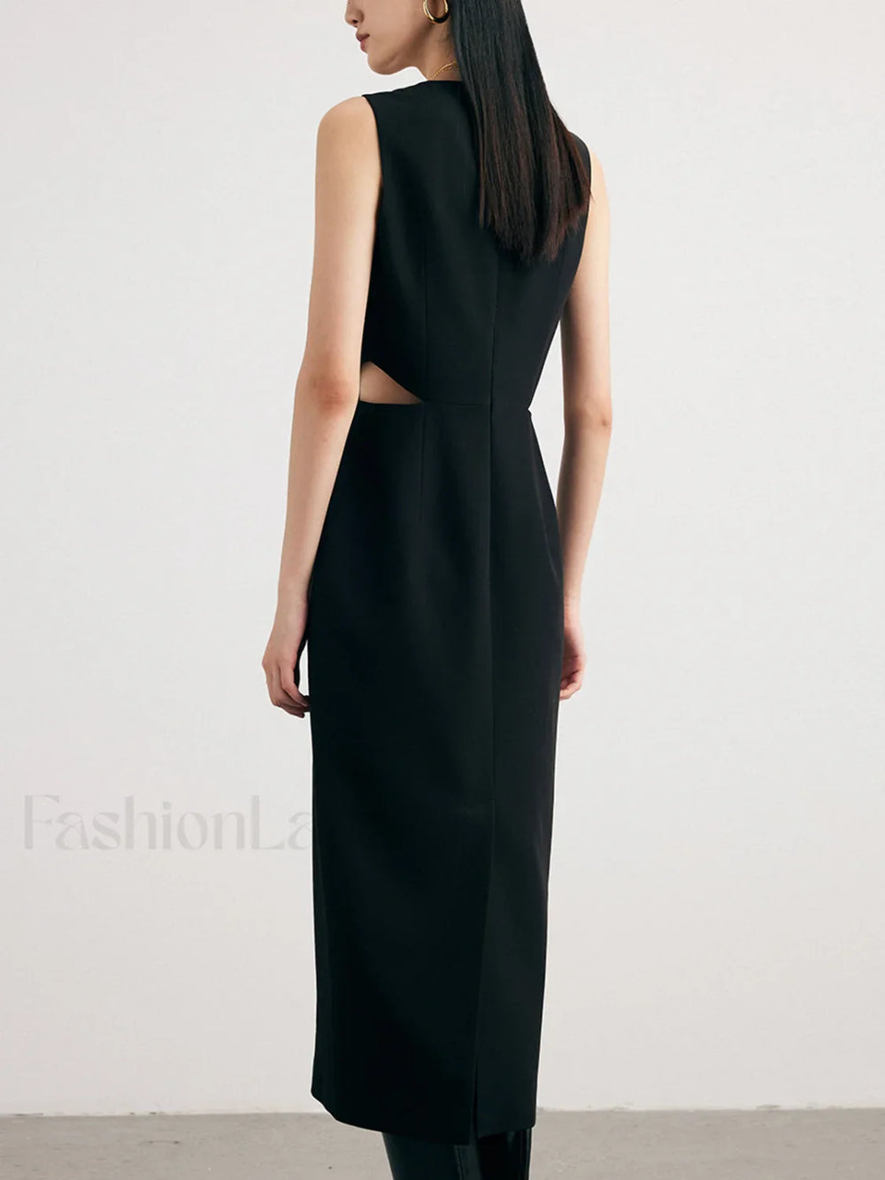 Solid Cut Out Trendy Buttoned Midi Vest Dress Dresses