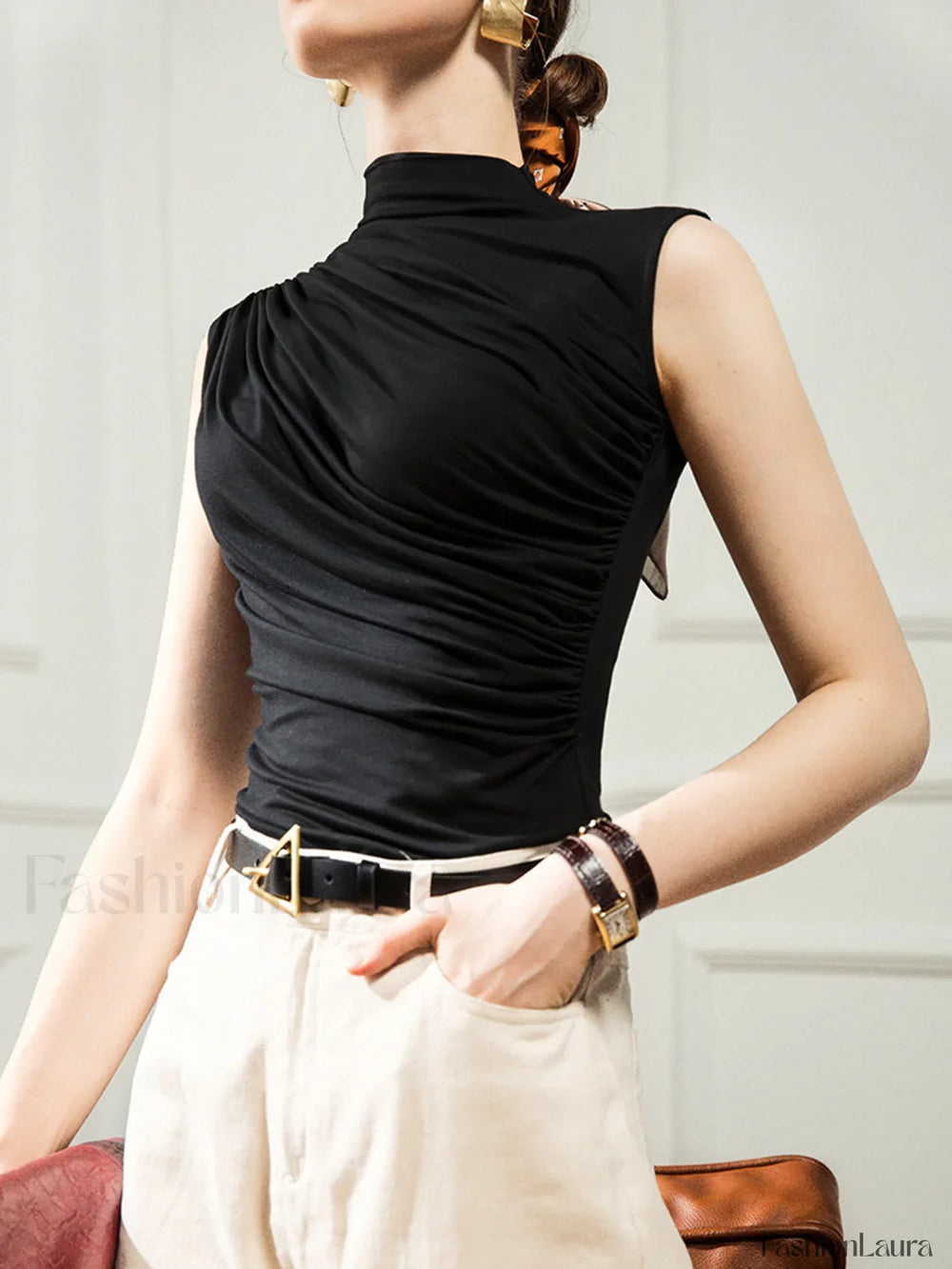 Solid Draped Graceful Crew Neck Top Tank Tops & Camis