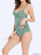 Solid Drawstring Cross Backless One Piece green print / S