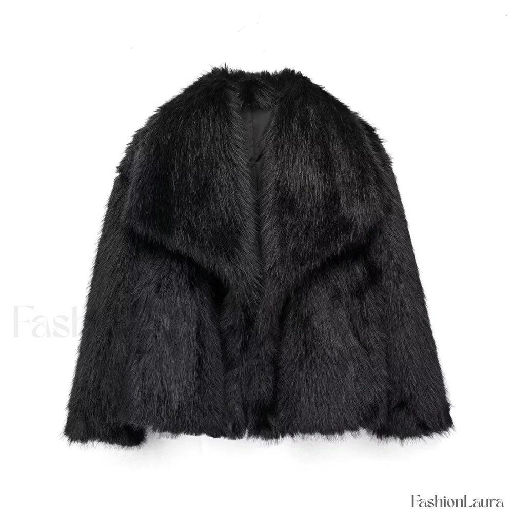 Solid Faux Graceful Fur Collar Jacket Women Faux Fur Coats