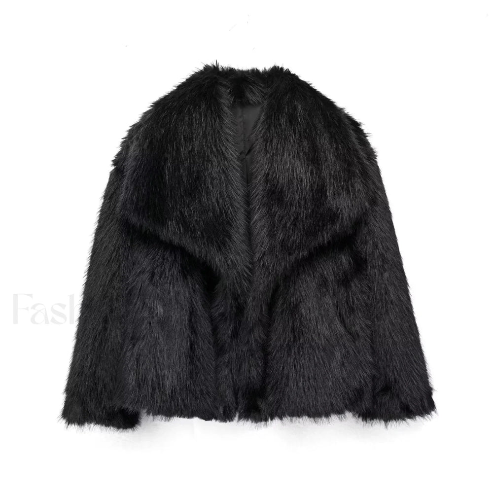 Solid Faux Graceful Fur Collar Jacket Women Faux Fur Coats