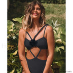 Solid Flowers Strap Backless One Piece black1 / S