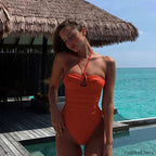 Solid Flowers Strap Backless One Piece orange1 / S
