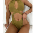 Solid Halter Cross Hollow One Piece