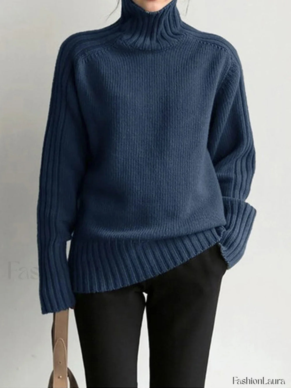 Solid High Graceful Neck Knit Sweater Sweaters L