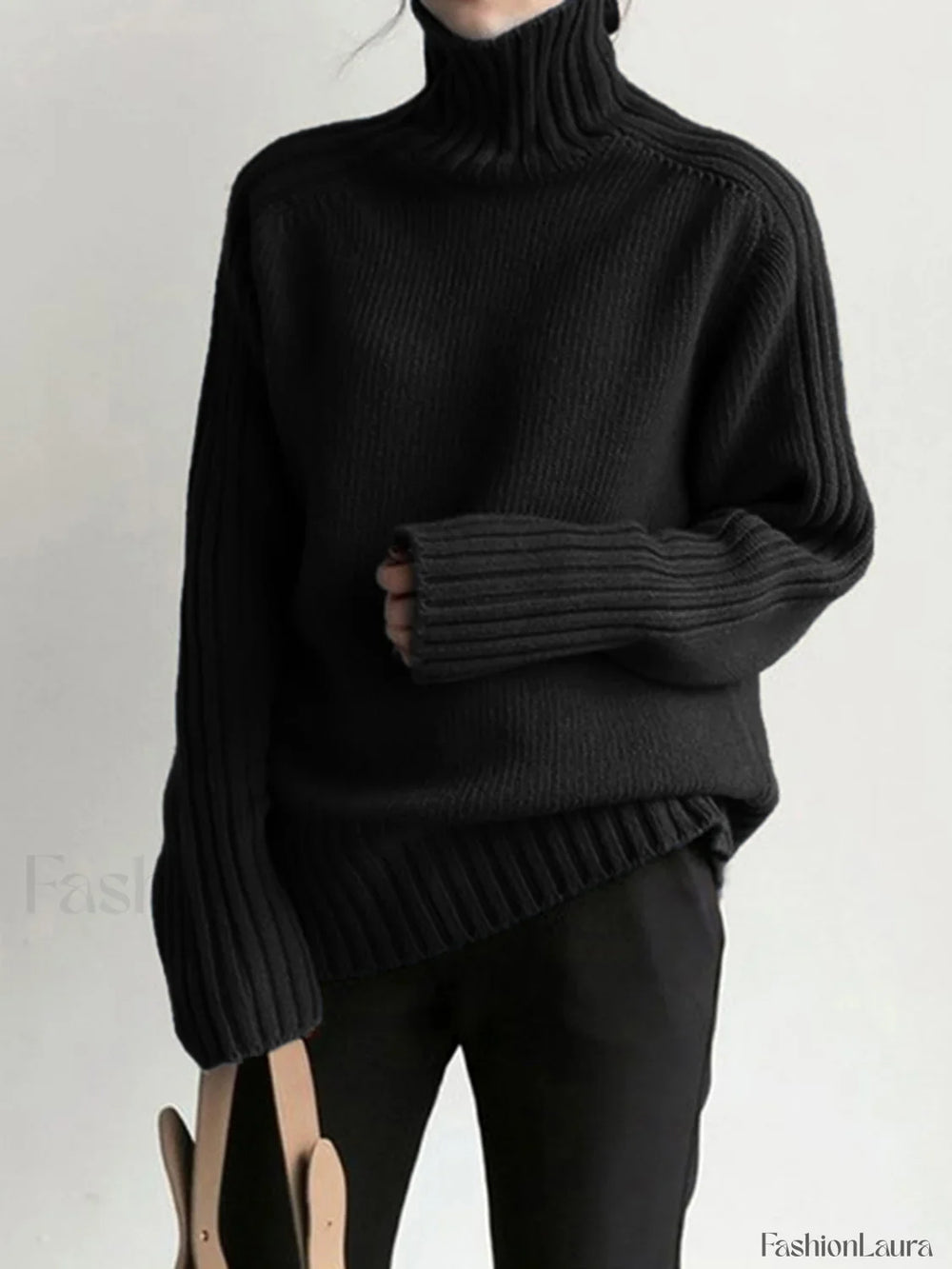 Solid High Neck Knit Sweater Black / XS Sweaters
