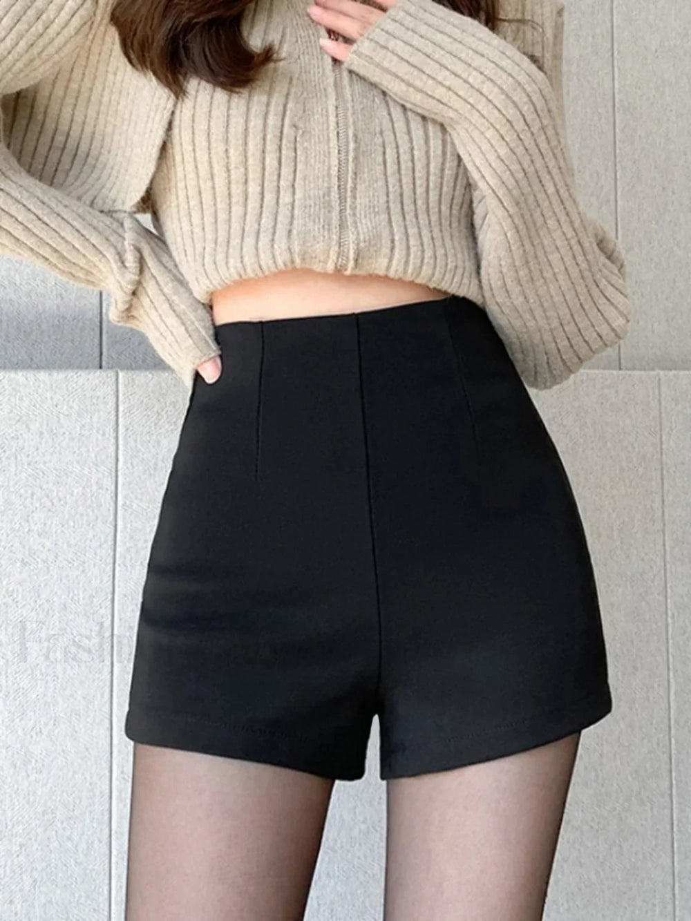 Solid High Waist Zip Shorts Shorts