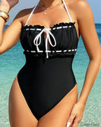Solid Hollow Push Up Backless One Piece Black / S