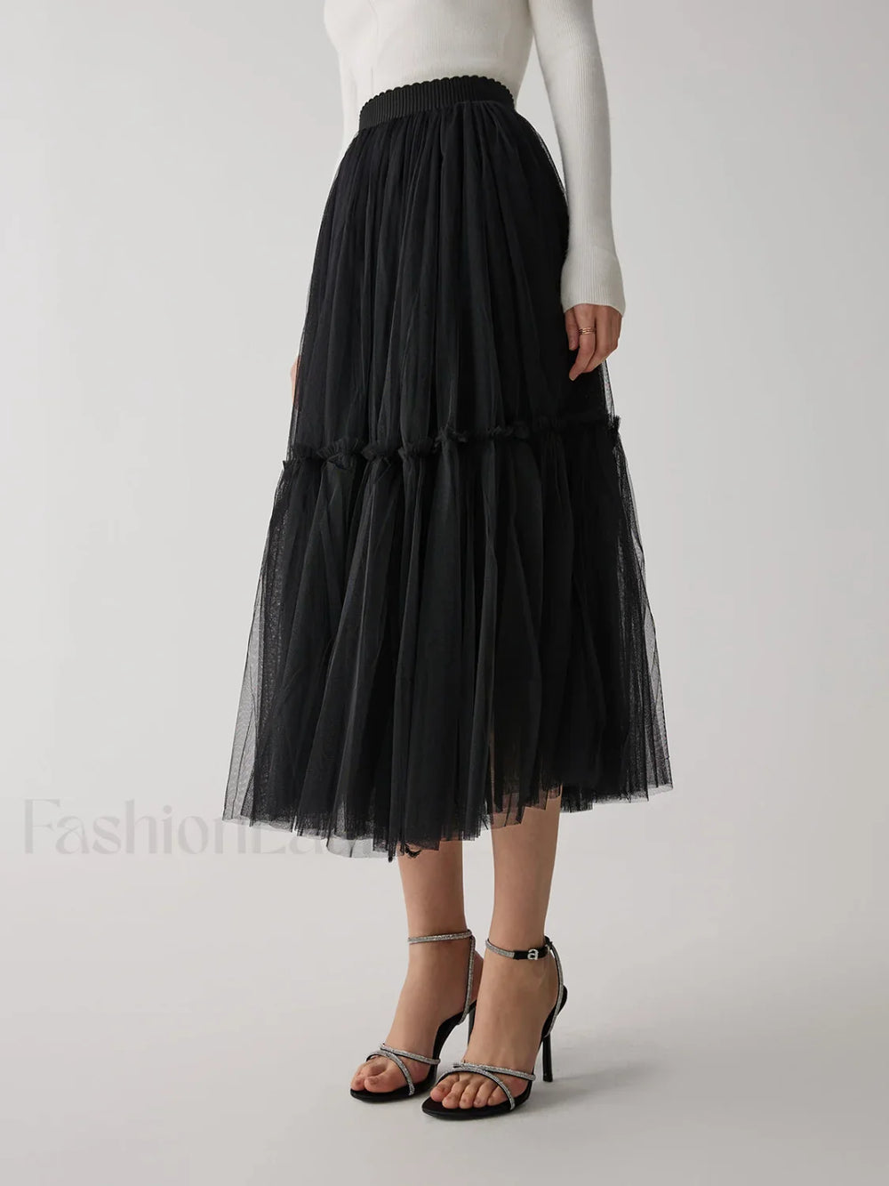 Solid Mesh Graceful Midi Skirt Skirts