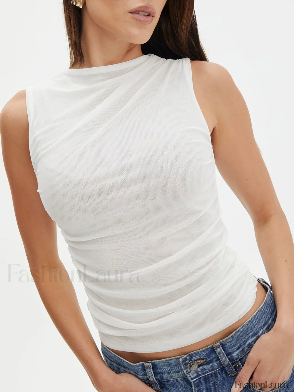 Solid Pleated Graceful Tank Top Tank Tops & Camis