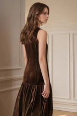 Solid Pleated Sleeveless Slim Fit Maxi Dress