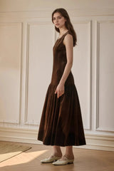 Solid Pleated Sleeveless Slim Fit Maxi Dress