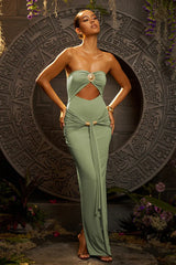 Solid Pleated Tube Top Bodycon Maxi Dress