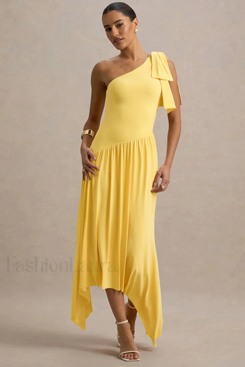 Solid Sleeveless One Shoulder Maxi Dress