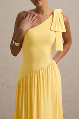 Solid Sleeveless One Shoulder Maxi Dress