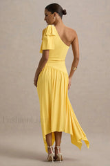 Solid Sleeveless One Shoulder Maxi Dress