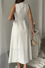 Solid Sleeveless Pearl Buckle Slim Split Maxi Dress