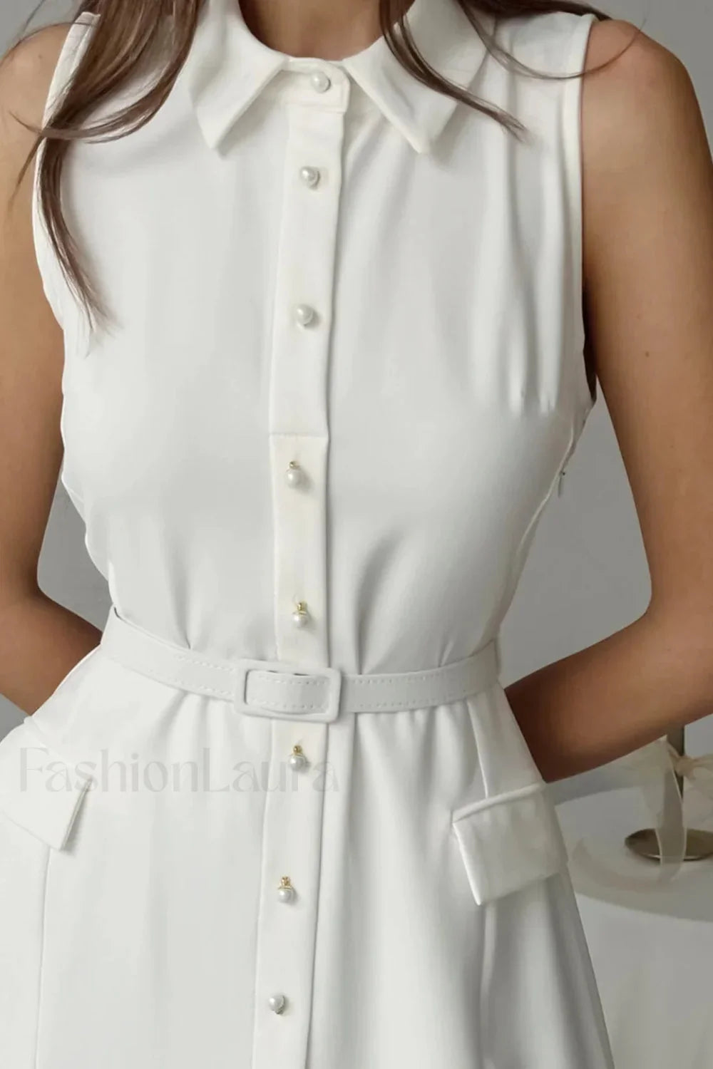 Solid Sleeveless Pearl Buckle Slim Split Maxi Dress