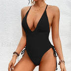 Solid Strapped Cross Push One Piece Black / S